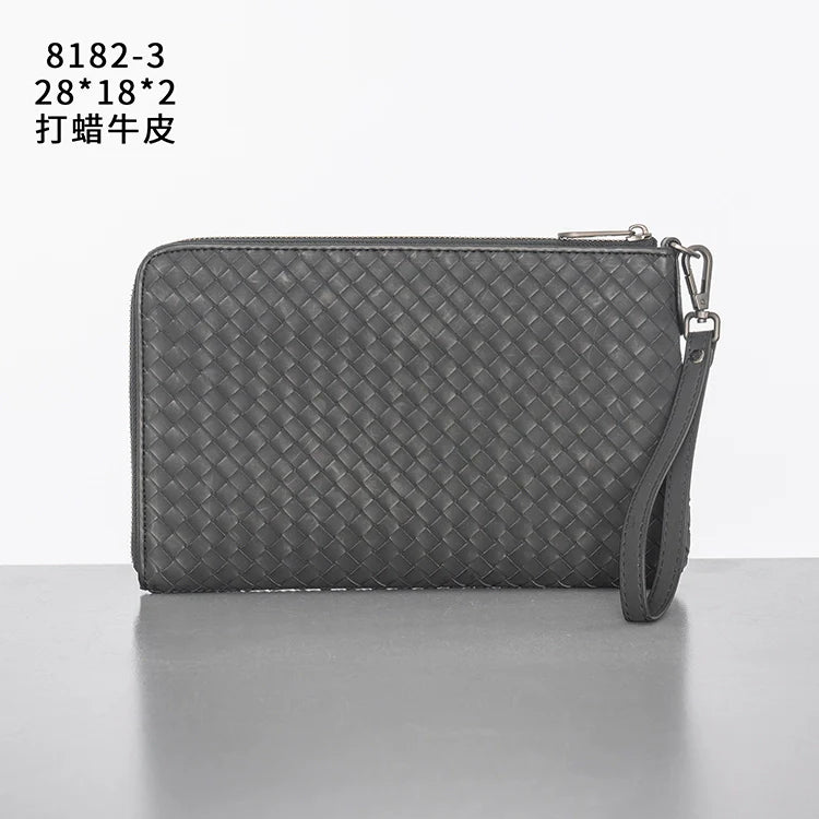 X&BV新款编织手包男真皮大容量商务休闲编织手拿包潮牌夹包手抓包