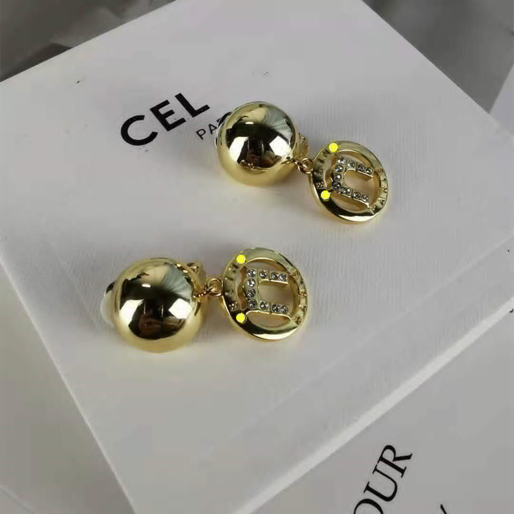 赛家新款耳夹半球凯旋门中古celi风镶钻复古高级耳饰无耳洞耳环