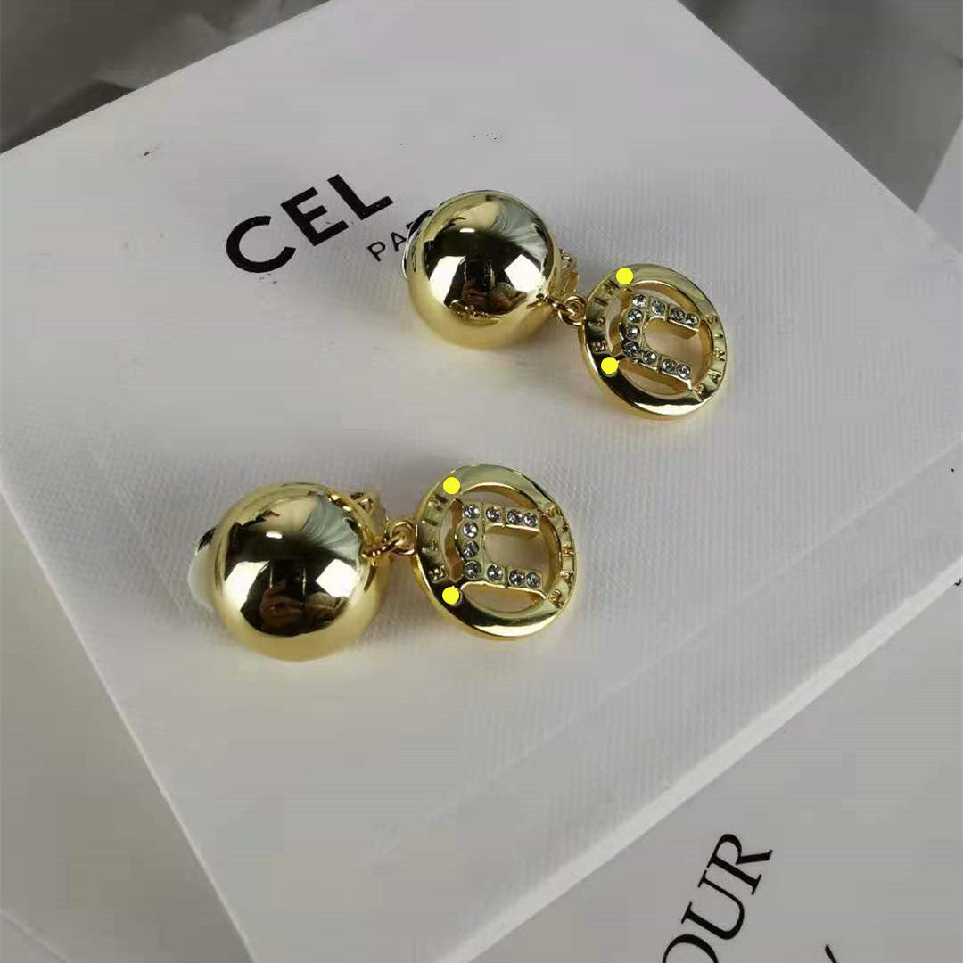 赛家新款耳夹半球凯旋门中古celi风镶钻复古高级耳饰无耳洞耳环