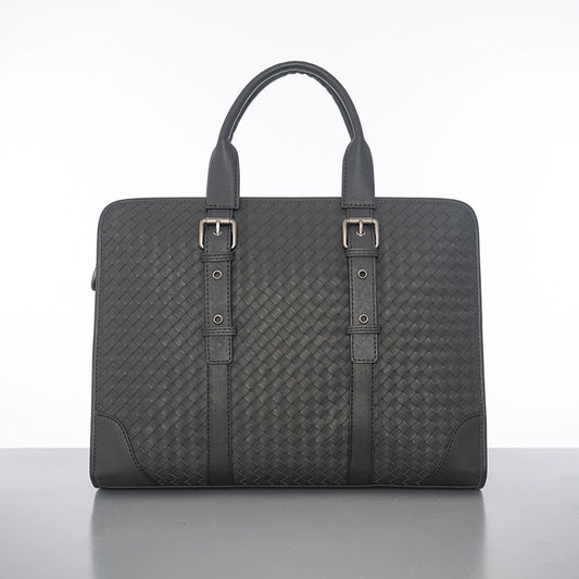 X&BV真皮公文包男商务男士包包编织休闲电脑包手提包男单肩斜挎包