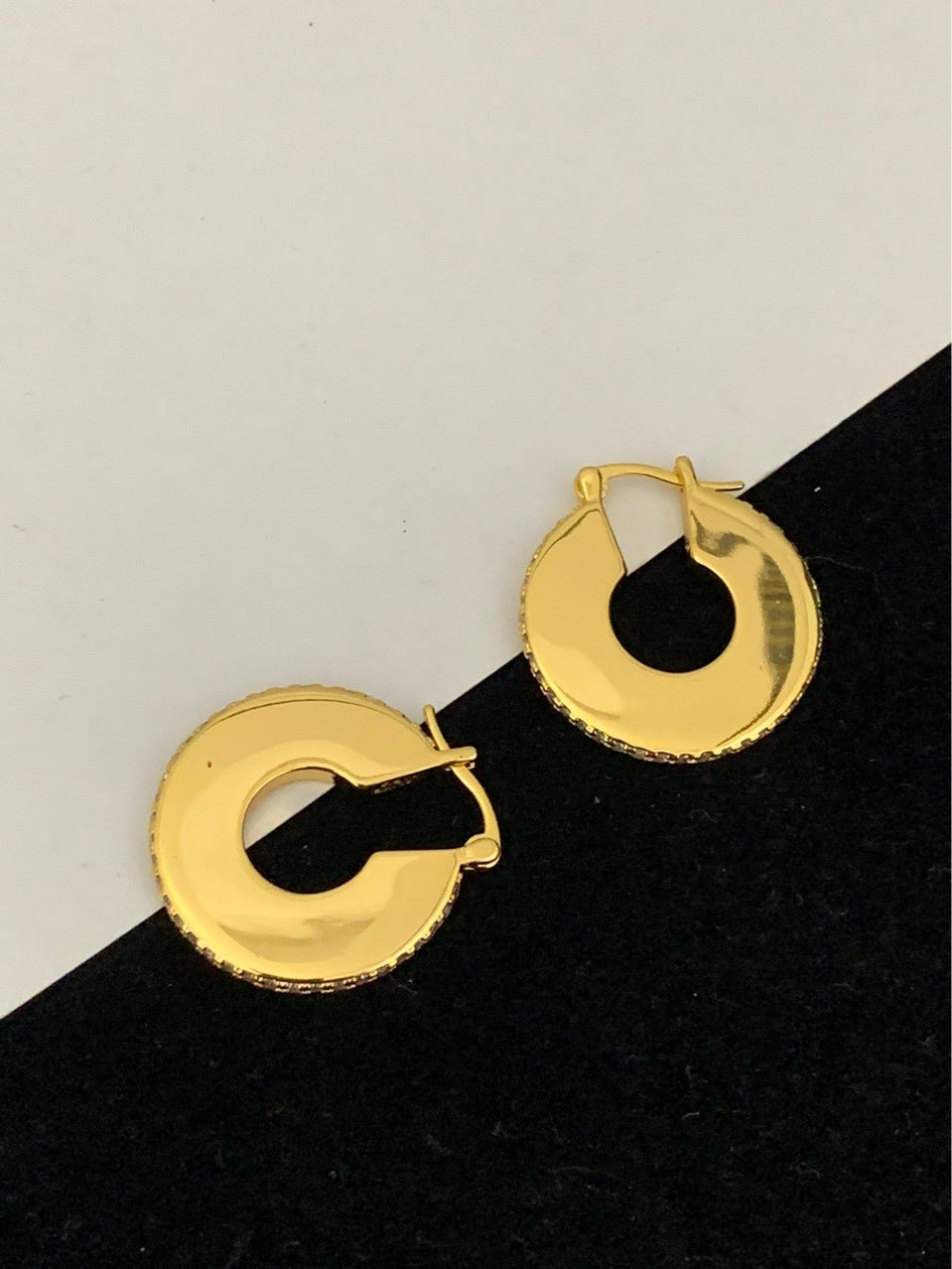 赛林家22新款圆形耳环女光面镶钻高级感气质黄铜镀金耳扣