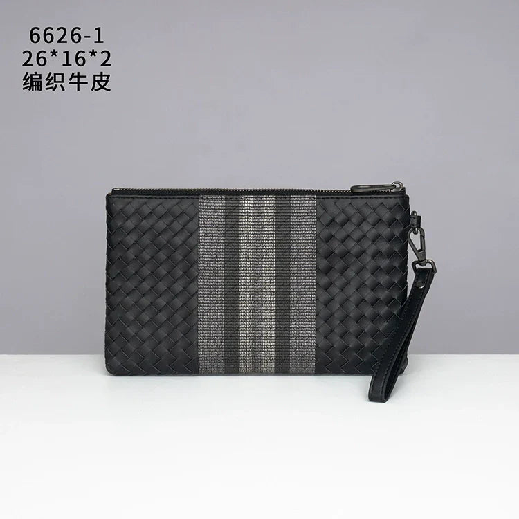 X&BV手拿包男真皮休闲潮流青年编织商务大容量信封包男手包夹包男