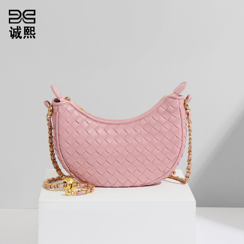 女包2025设计感月牙包新潮编织单肩包马卡龙新月包休闲斜挎月亮包