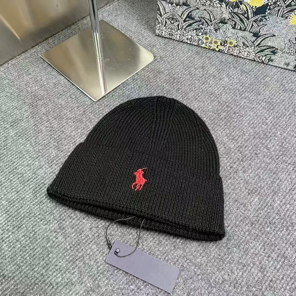 polo毛线帽秋冬新款经典小马图案加厚保暖防风帽子冷帽保罗针织帽