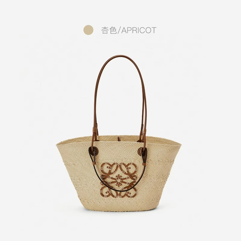 田园风手工编织托特包2024新款沙滩度假手提单肩包法式藤编草编包