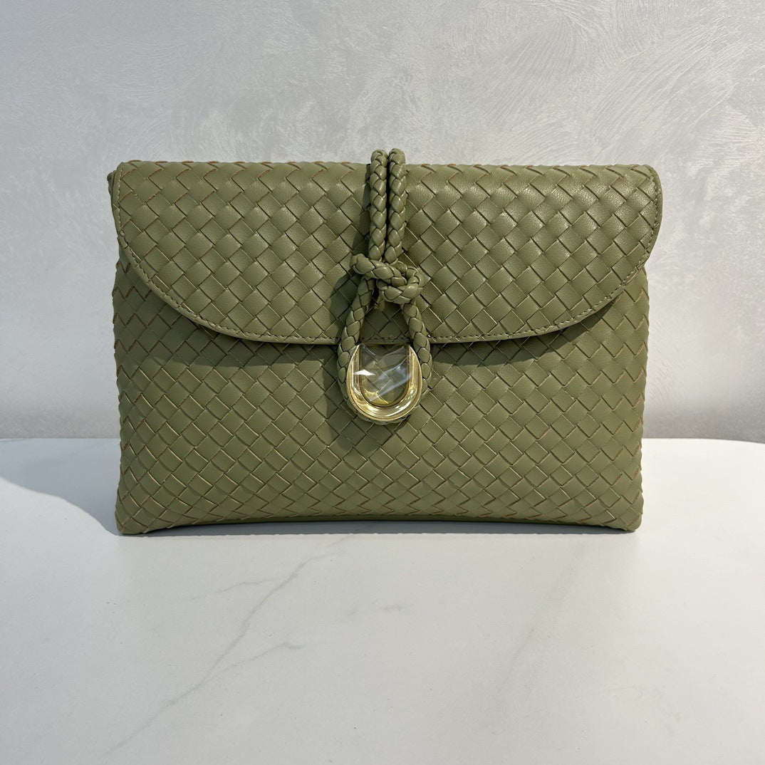 2024秋冬季跨境新款高级感优质牛皮手工编织手拿包单肩斜挎包包女