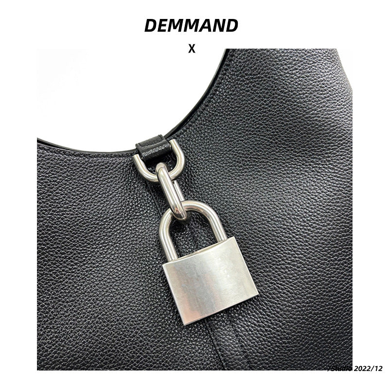 时尚锁头托特休闲单肩包包2024新款菜篮子腋下手提包托特包女