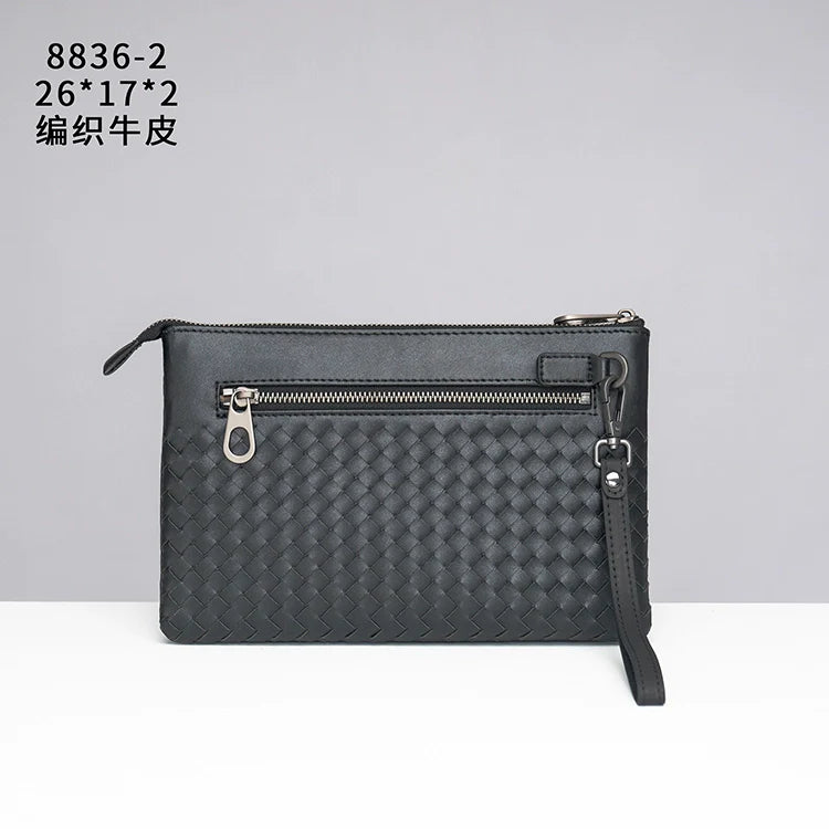 X&BV男士包包手拿包真皮休闲编织新款手包男大容量信封包时尚潮流