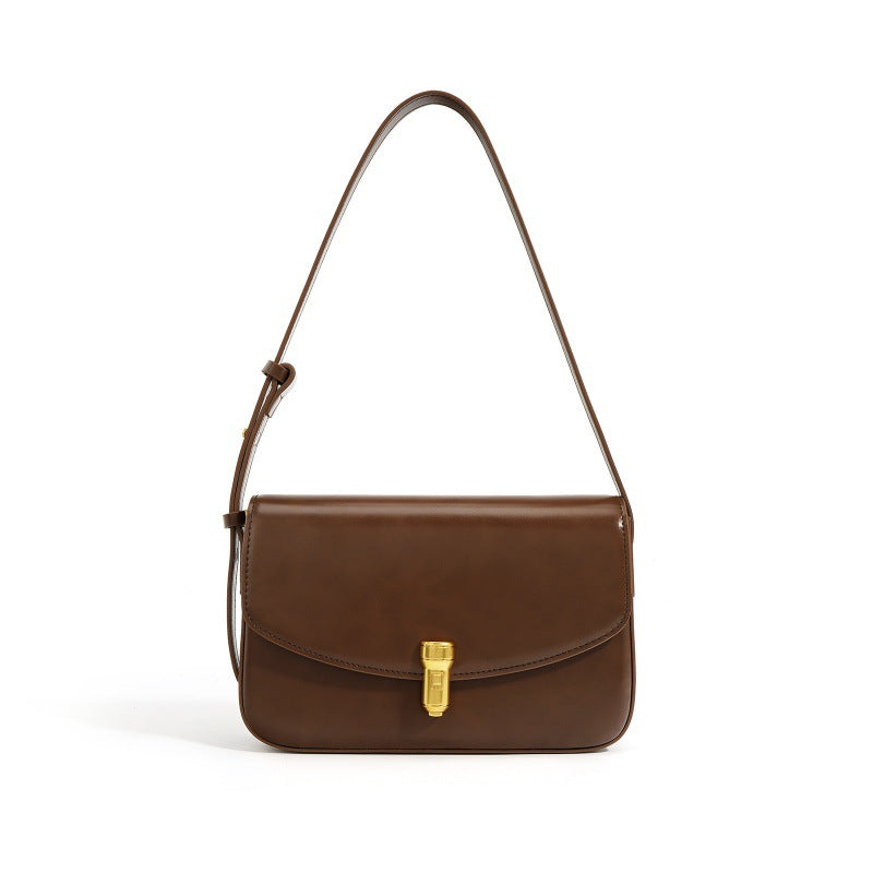 高级感牛皮小方包 秋季质感子弹头斜挎小包包复古真皮单肩腋下包