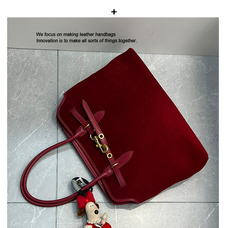 秋冬头层牛皮磨砂鹿皮托特包真皮大容量通勤单肩手提包女高级腋下