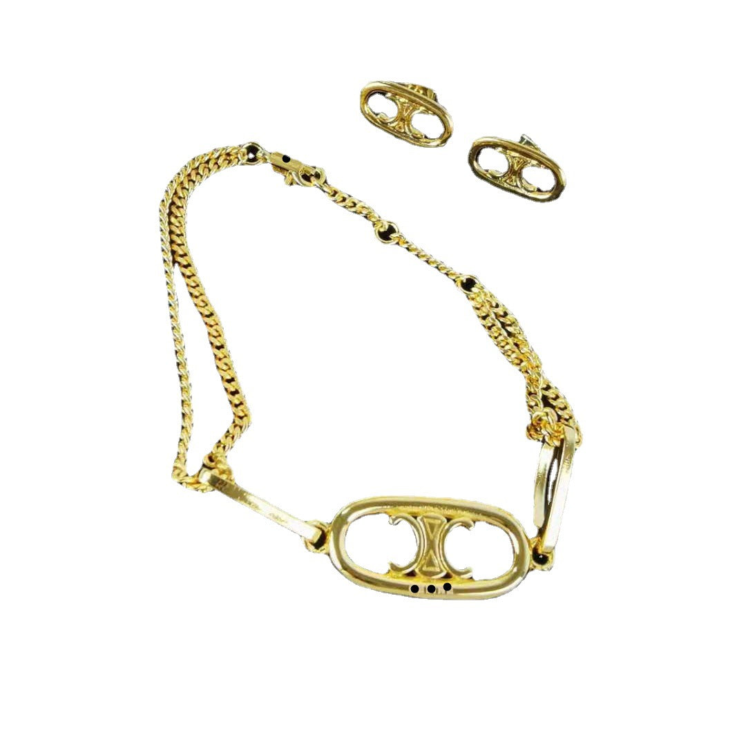 赛家新款耳钉手链项链复古凯旋门简约百搭冷淡风耳饰双层耳环手链