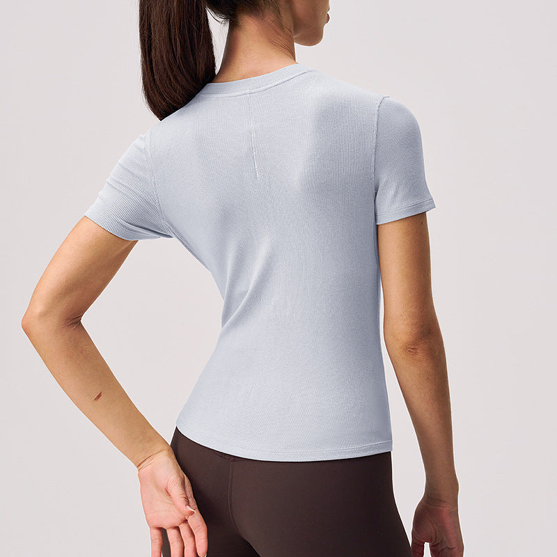 lulu亨利领瑜伽T恤女弹力修身上衣吸湿排汗跑步健身长袖运动短袖