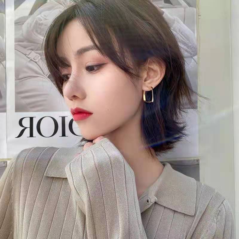赛家新款复古方形耳圈时尚几何耳环潮韩国气质冷淡风耳钉女