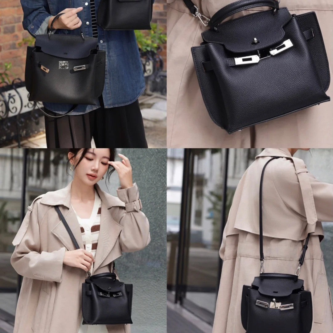 2025新款真皮凯莉包欧美时尚小众头层牛皮女包轻奢气质单肩斜挎包