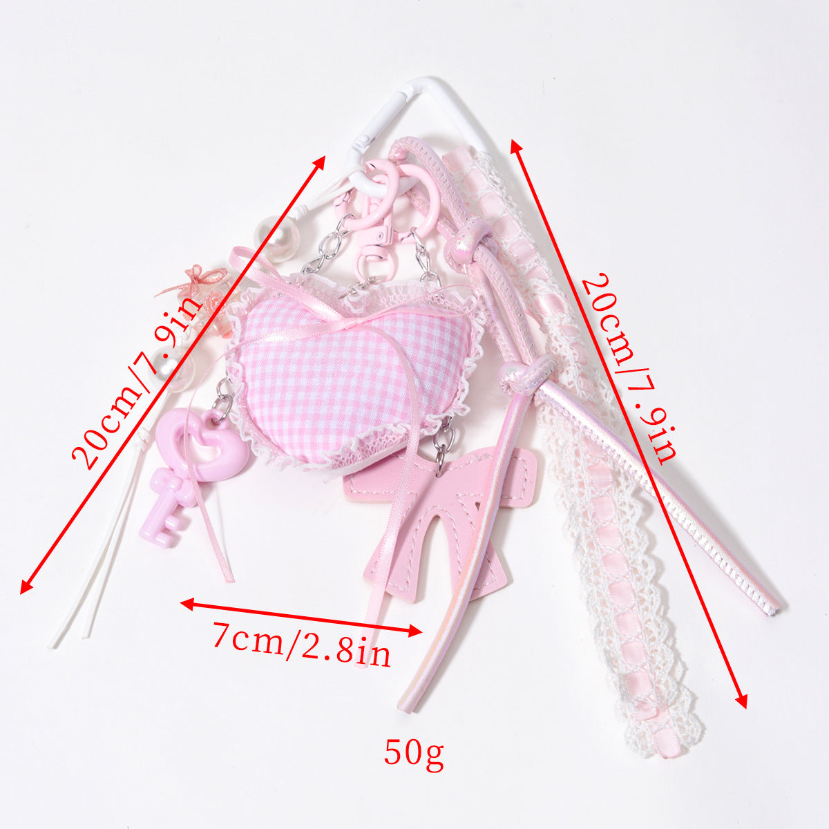 粉色甜美花边爱心PU皮革蝴蝶结串珠包挂钥匙链钥匙扣包包挂件现货