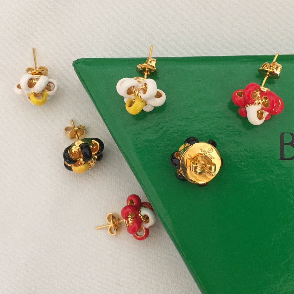 BV家22新款花朵珐琅耳钉女高级感气质滴釉几何小花拼色耳环