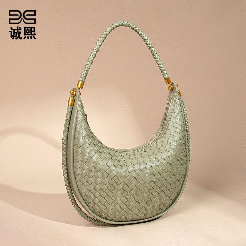 时尚手工编织包休闲女士手提月牙包小众单肩腋下包斜挎新月饺子包