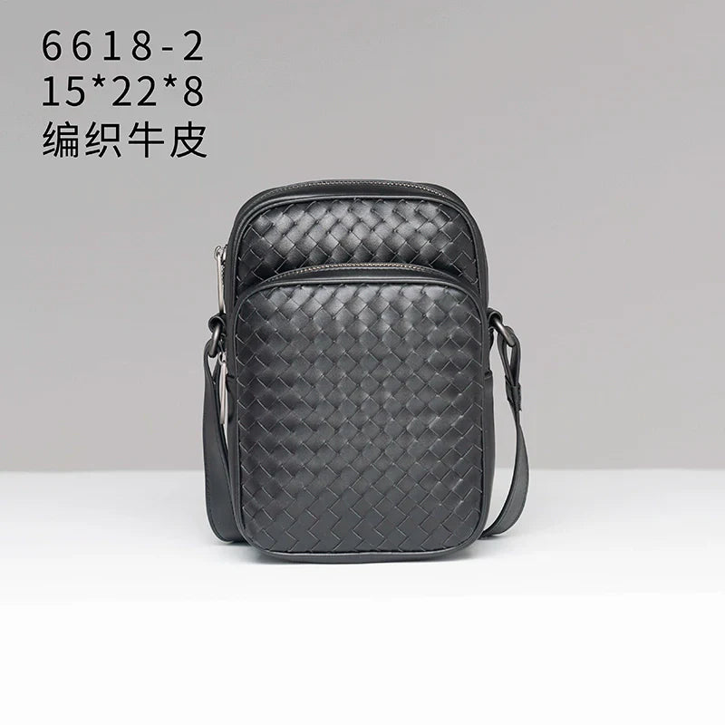 X&BV男包单肩包真皮休闲商务编织潮男时尚小背包迷你斜挎包男竖款