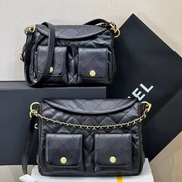 2025新款小香风包包百搭嬉皮hobo邮差包真皮斜挎包女大容量单肩包