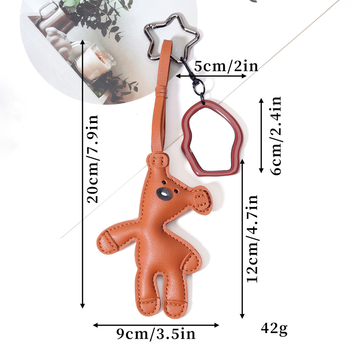 跨境热销包包挂件现货代发PU皮革歪脖子小熊挂件亚克力镜子包挂