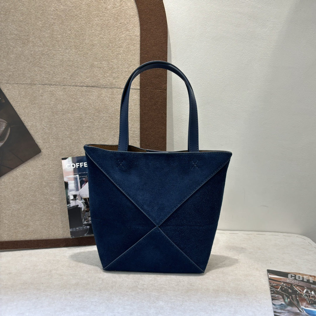 小众高级感磨砂牛皮手提包2024秋冬复古几何托特包单肩包斜挎包潮