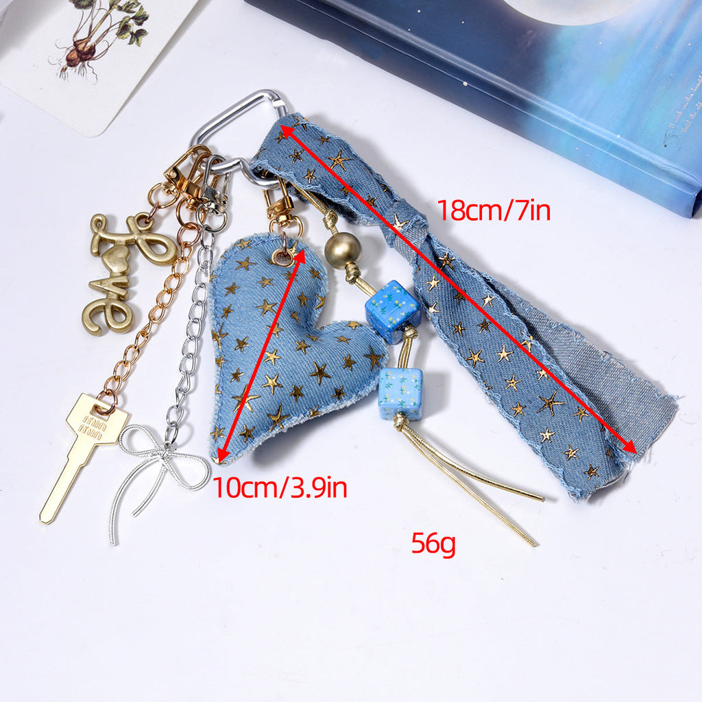 miu系包挂高级感秋冬挂件美德拉风银色桃心创意牛仔布编绳挂饰