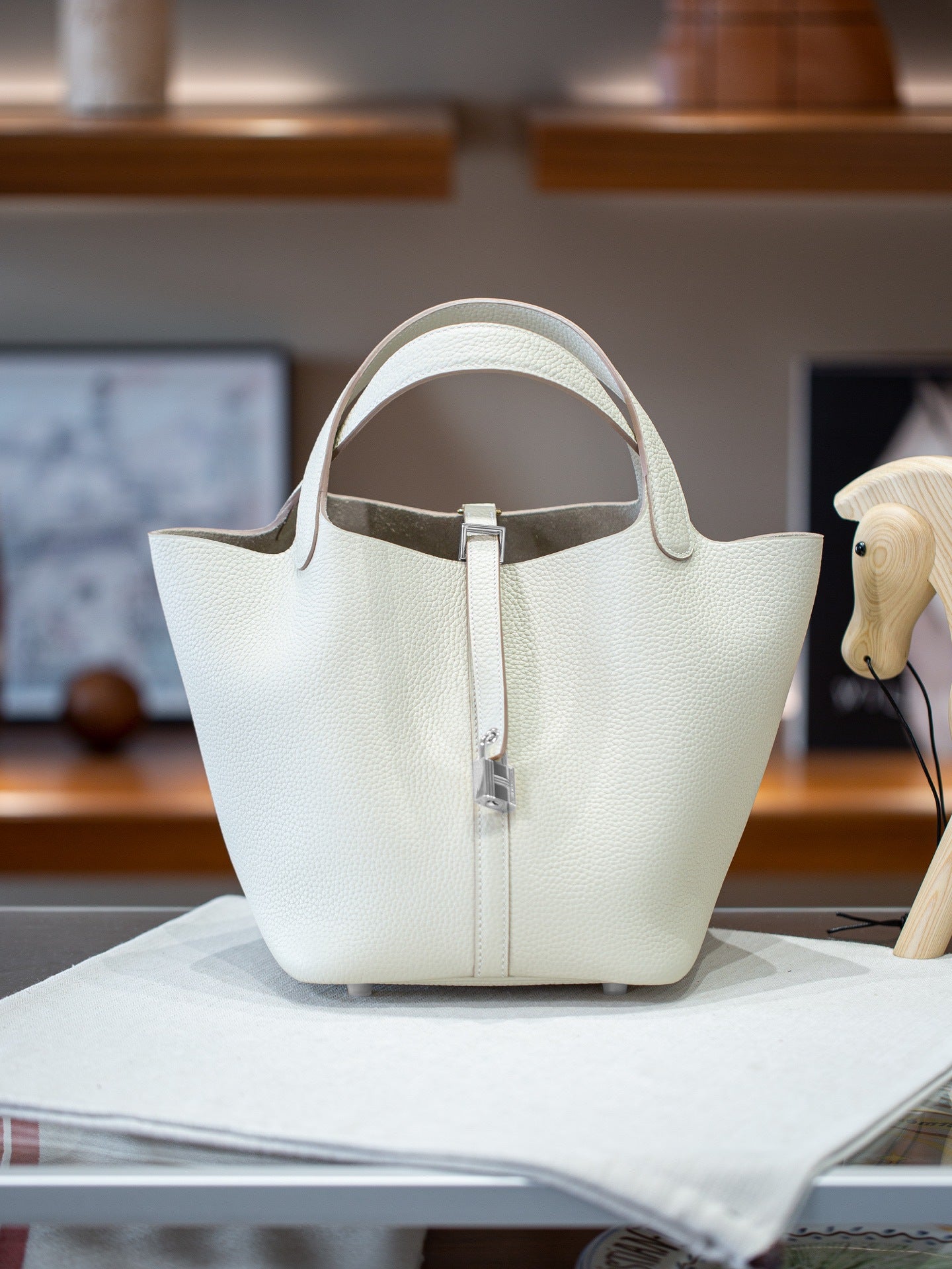 半手工蜡线缝制进口TC皮菜篮子女包金银扣大容量百搭手提22/18寸