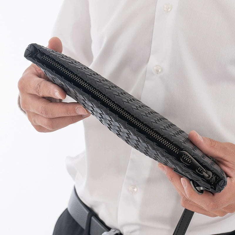 X&BV手包男真皮男士手拿包大容量商务休闲编织手抓包夹包信封包男