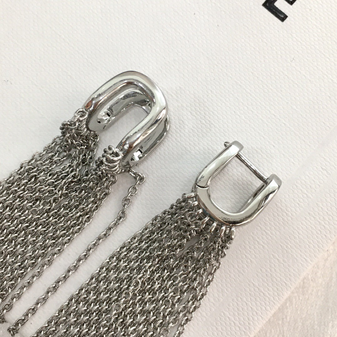 赛林家新款长款流苏耳环女高级感气质欧美时尚链条耳环网红耳饰