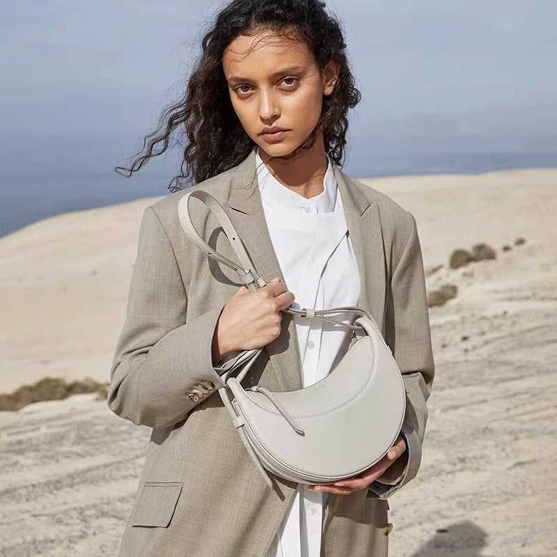 潮 poleno包月牙腋下包法国paris月亮包单肩斜挎包女真皮马鞍包女