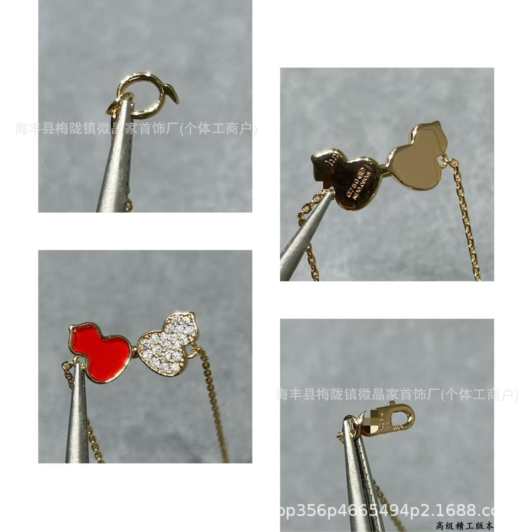 高版本v金双葫芦满钻项链红玛瑙白贝母玉髓轻奢国风吊坠锁骨链女