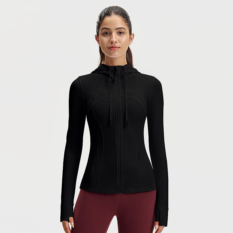 lulu连帽瑜伽服女修身显瘦拉链上衣速干健身服长袖户外运动外套