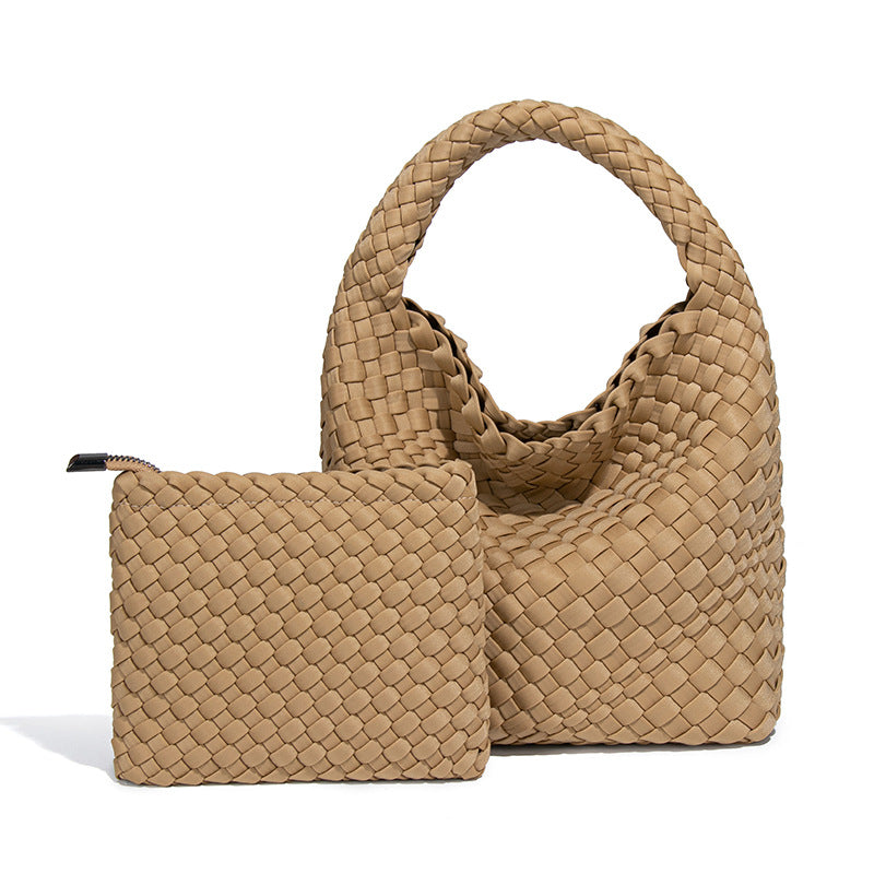 新款潮流复古子母包跨境手提单肩斜跨编织包包大容量菜篮子水桶包