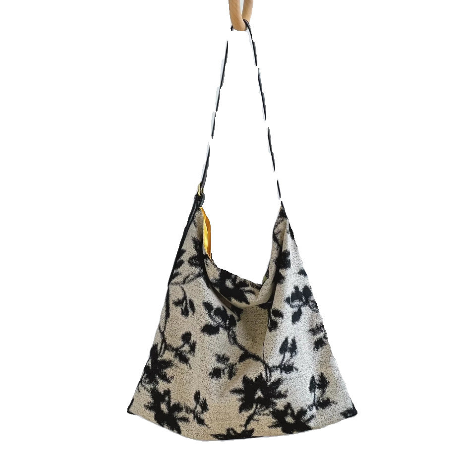 法式松弛感~复古时髦神秘森林油画印花双面单肩休闲背包托特女包