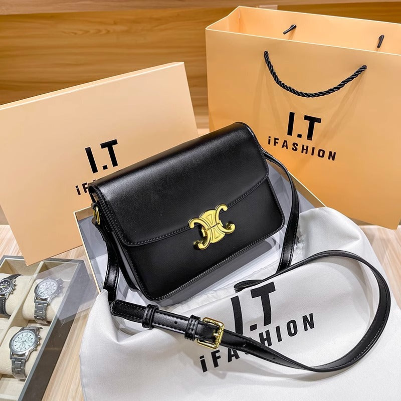 ins通勤百搭真皮包包女士高级感洋气box斜挎凯旋门豆腐包一件代发