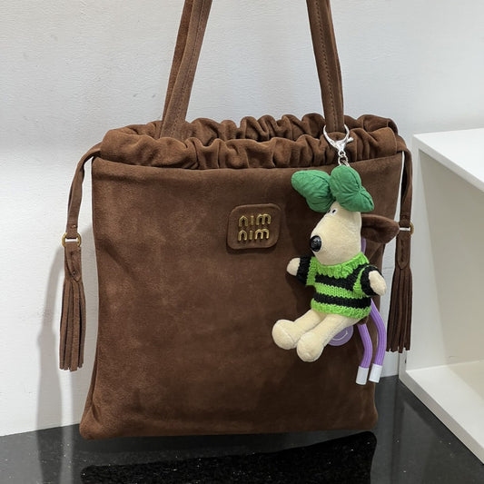 2024秋冬新款休闲百搭磨砂麂皮流苏单肩腋下包托特包包女包日韩潮