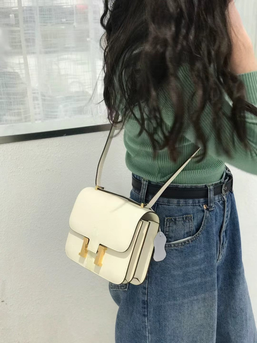 H扣康康包头层牛皮高级感空姐包经典百搭斜跨小方包时尚真皮女包