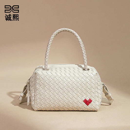 2025时尚新款爱心编织枕头包休闲波士顿手提女包大容量单肩斜跨包