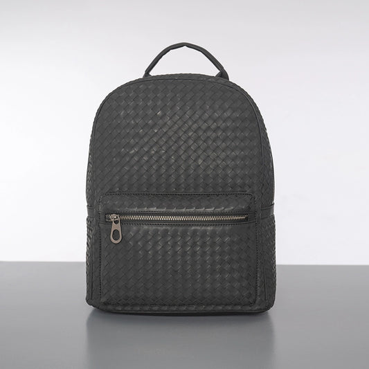 X&BV背包男双肩包真皮大容量休闲商务编织青年电脑包潮流旅行书包