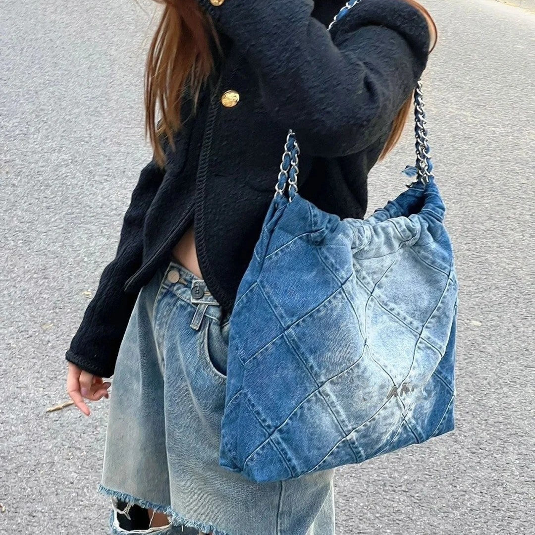 2025中古丹宁牛仔垃圾袋vintage单肩包22bag复古包大容量休闲包女