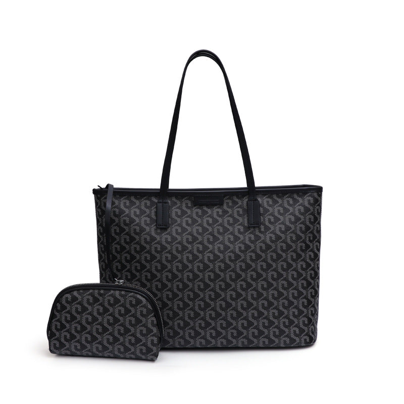 新款简约休闲手提单肩女包上班通勤百搭软皮大容量狗牙子母托特包