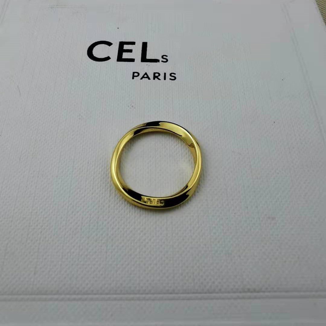 赛家新款戒指素圈细对戒极简ins小众设计时髦尾戒不规则扭曲指环