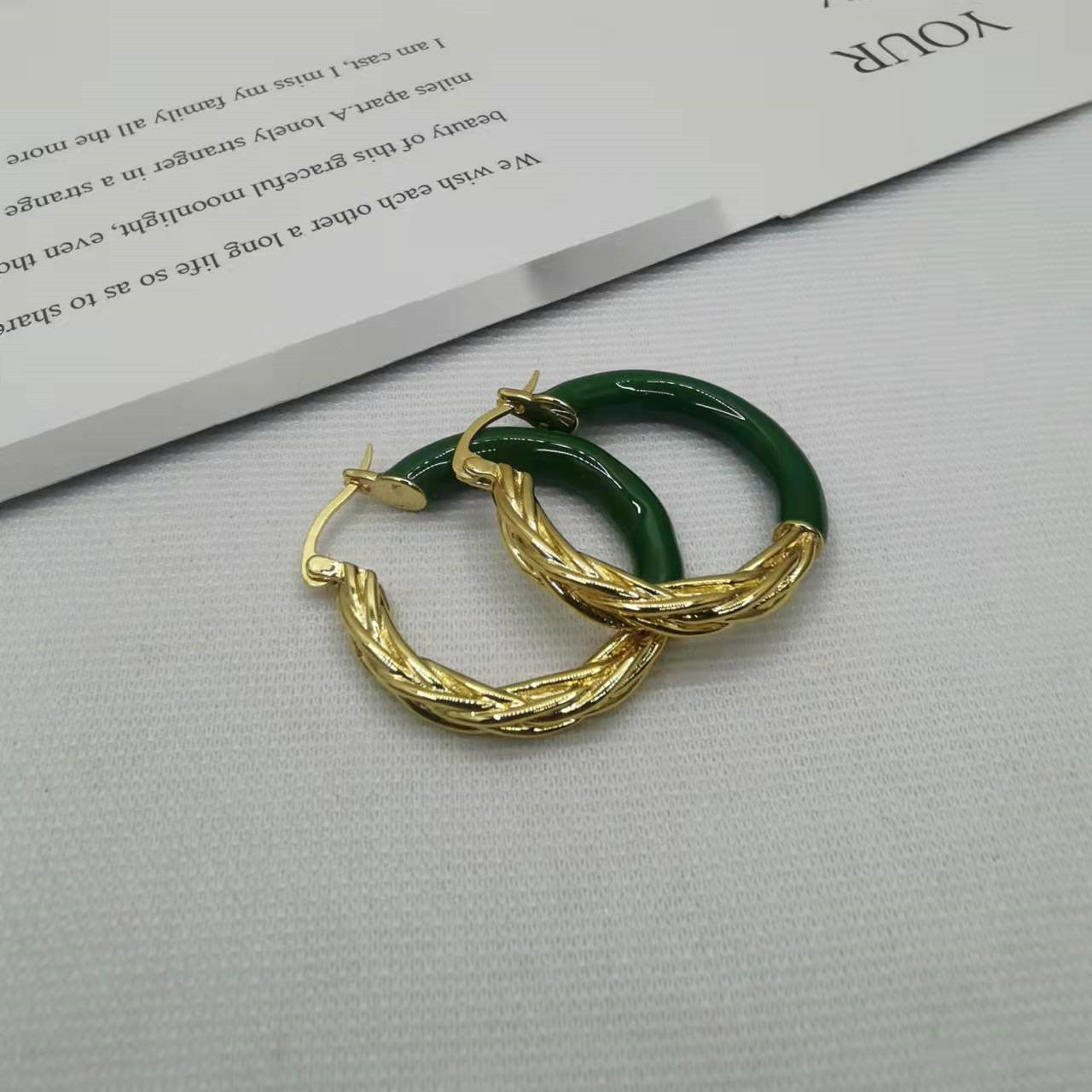 赛家21新款绿色几何形圆形耳环女珐琅编织耳圈高级感气质拼色耳扣