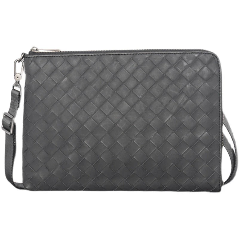 X&BV编织男包手拿包真皮大容量休闲男士手包多功能单肩斜挎包时尚