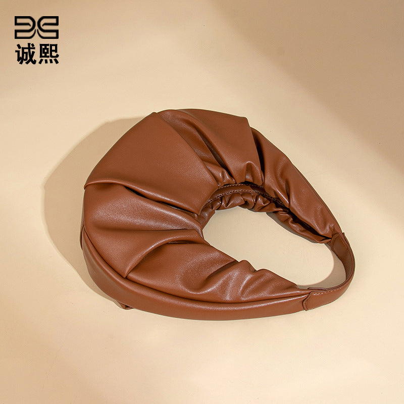 复古百搭皱褶新月包手提简约高级感定制单肩女包新款斜挎饺子包包