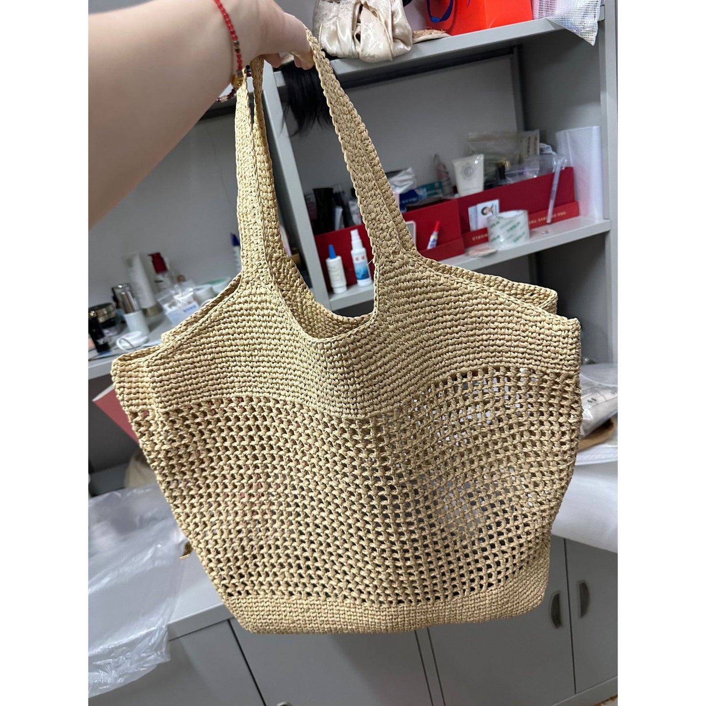 流浪旅行编织草编包托特包单肩大包女大容量通勤包拉菲草腋下包