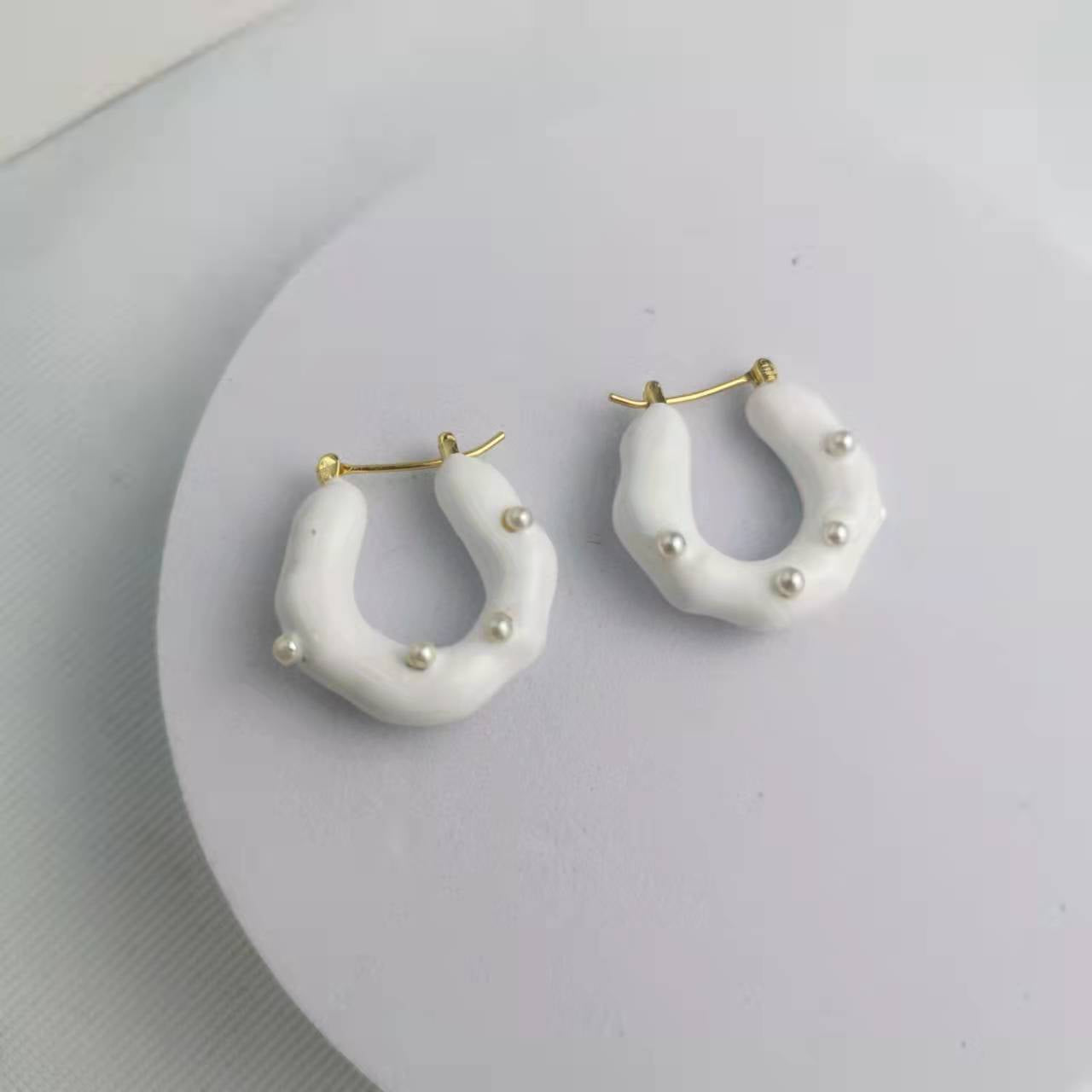 CELI家21新款U形几何紫色珐琅耳环女高级感气质港风拼色耳扣