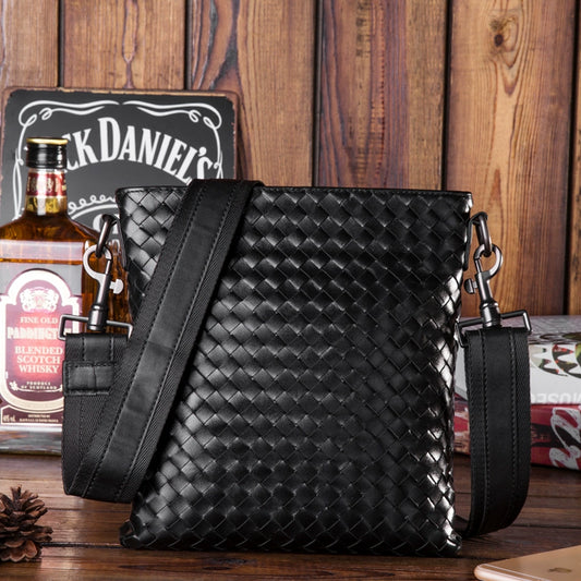 新款男士真皮单肩包休闲包头层牛皮斜挎包包男竖款商务编织男包潮