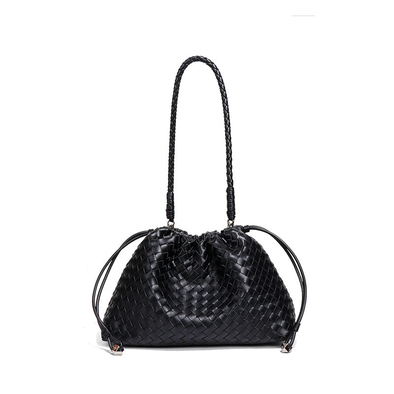 亚马逊新款高级感单肩腋下女包时尚抽绳编织云朵包通勤斜跨法棍包