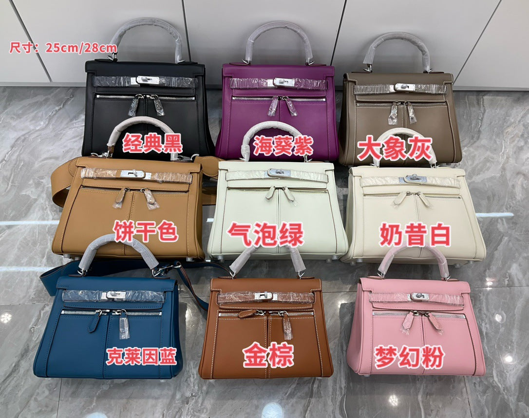 Swift皮 双口袋凯莉 lakis女高级感大容量手提包百搭通勤单肩斜挎